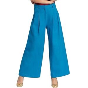 NWT Frances Valentine The Bossy Electric Blue Wide Leg Pleat Front Wool Pants
